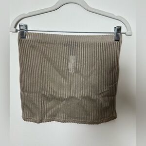 PrettyLittleThing Taupe Sheer Soft Rib Low Waist Micro Mini Skirt